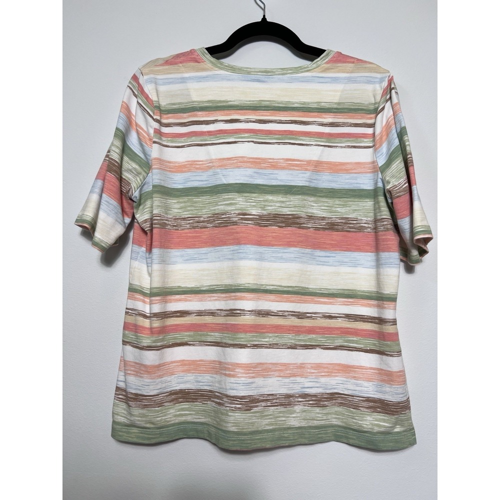 Chico's Striped V-Neck Tee Top (L) Coastal Beachy Cotton Stretch Casual Resort - Picture 5 of 9
